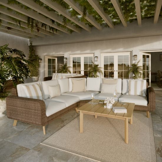 Imagem de Sofá de Jardim 5 Lugares em Alumínio|Fibra Sintética 78x266x266cm Bege Nerea Naterial