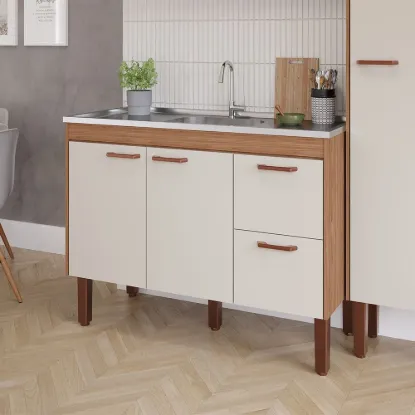 Imagem de Balcão De Cozinha Slim Mdf 114X51X87Cm Freijo/Off White Mgm